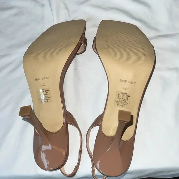 New Nine West Patent Slingback Heels Dark Nude - Picture 5 of 5